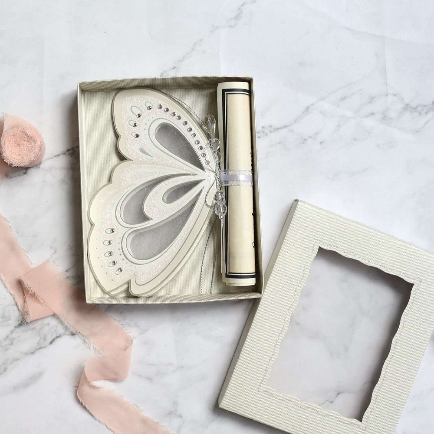 Butterfly Scroll Invitation with Paper Box Wedding Card Customized 